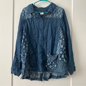 Kohl’s Blue Unique Pattern Long Sleeve Button Down Top